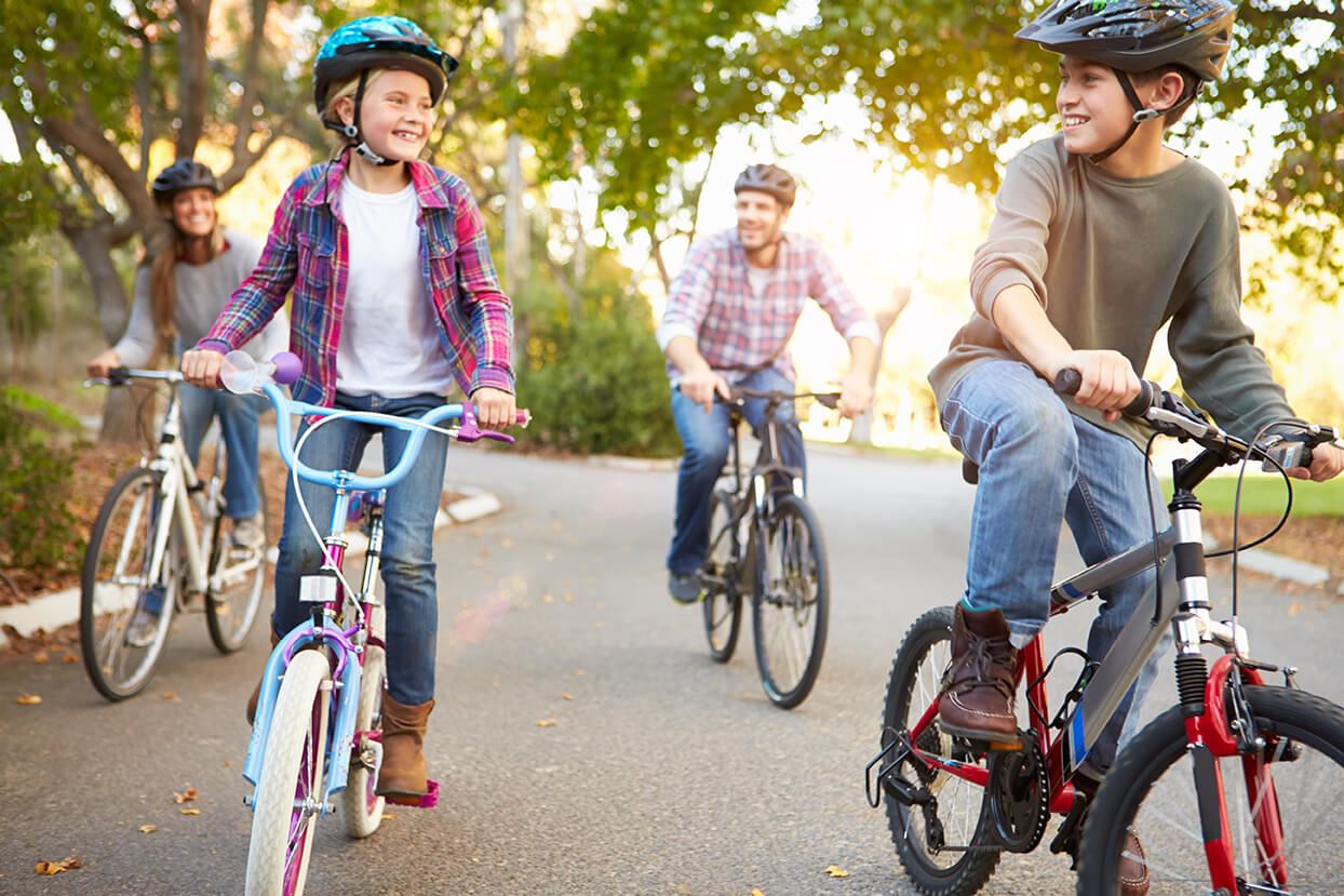 family on bikes on trail